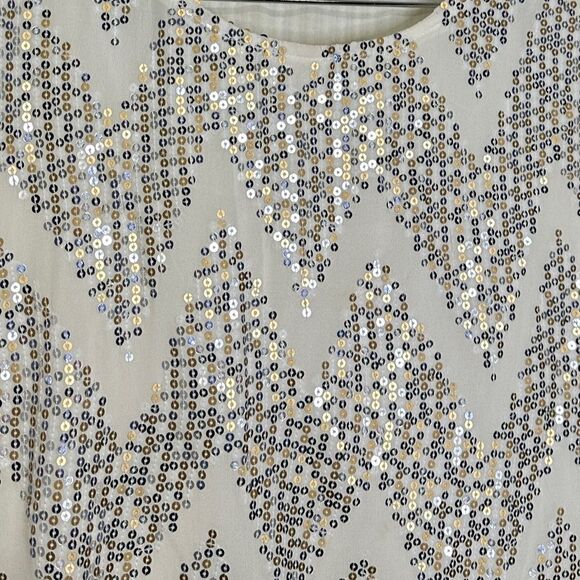 Jenny Han 100% Silk Sleeveless Cream Sequin Boat Neck Blouse Size XS - Picture 5 of 9